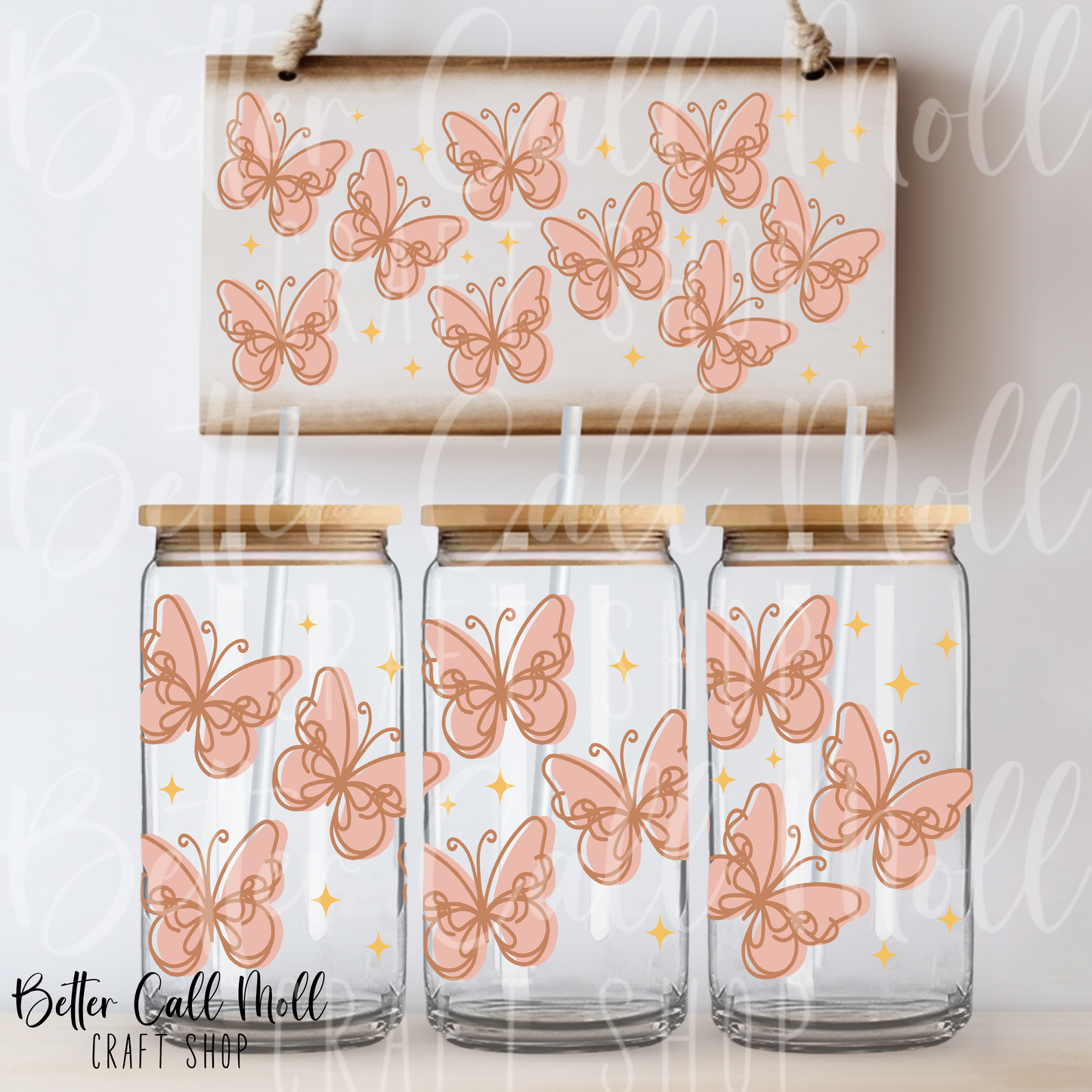 Rose Gold Butterflies UV DTF 16oz Tumbler Wrap