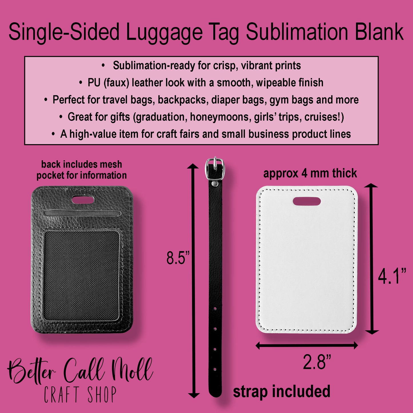 Luggage Tag Faux Leather Sublimation Blank