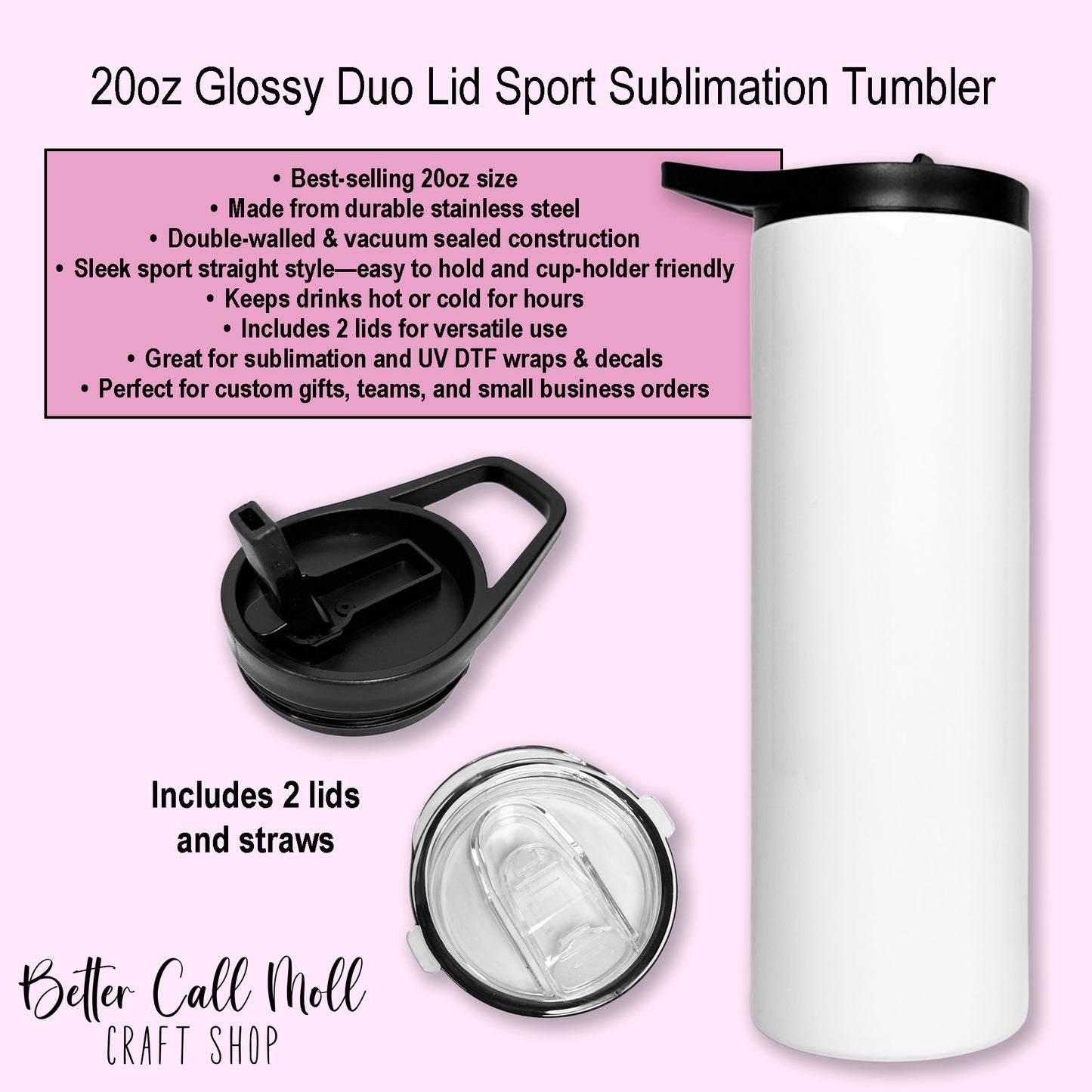 20oz Glossy Duo Lid Sport Sublimation Tumbler