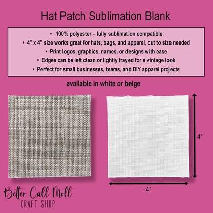 Sublimation Blank Hat Patch – 100% Polyester, 4” x 4”