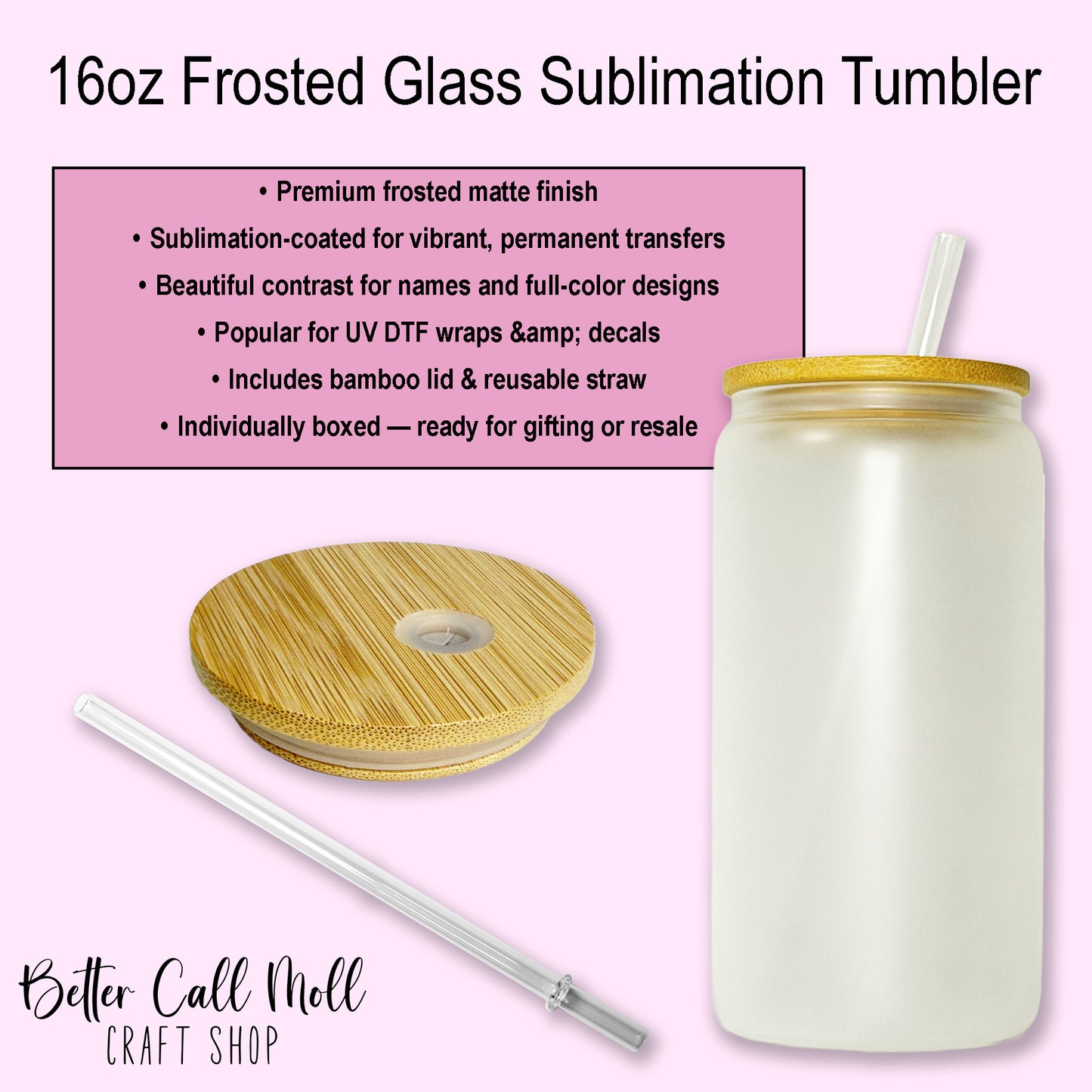 16oz Frosted Glass Sublimation Tumbler