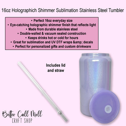 16oz Holographic Shimmer STAINLESS STEEL Sublimation Tumbler