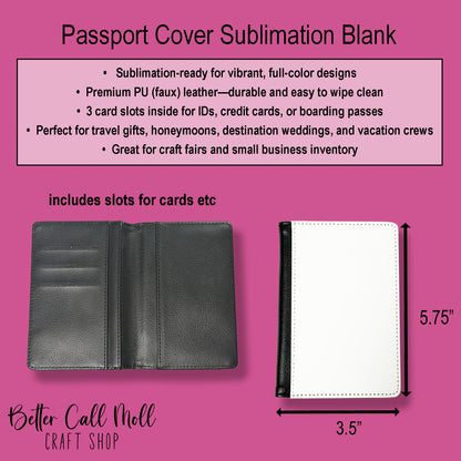 Passport Cover Faux Leather Sublimation Blank – Travel Wallet (Card Slots)