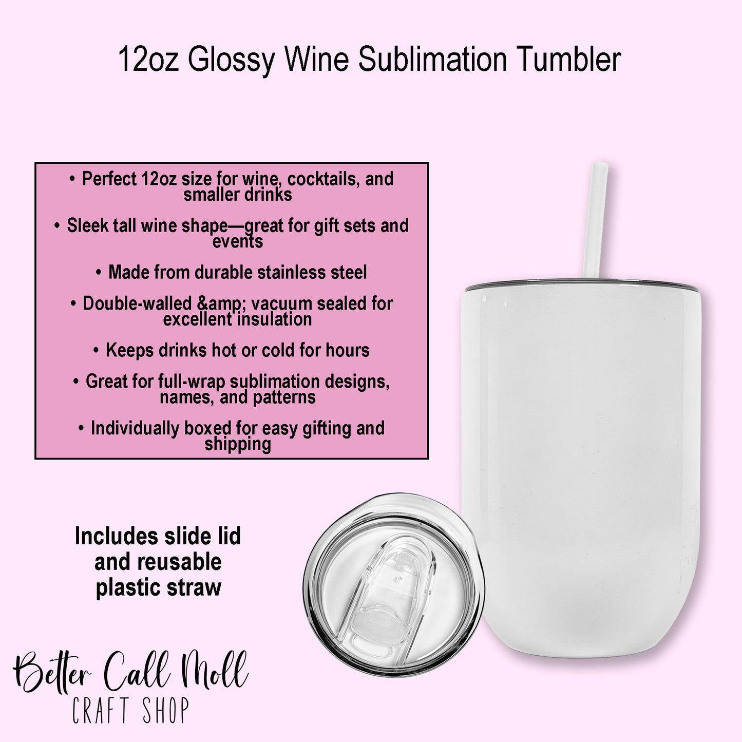 12oz Glossy Wine Sublimation Tumbler
