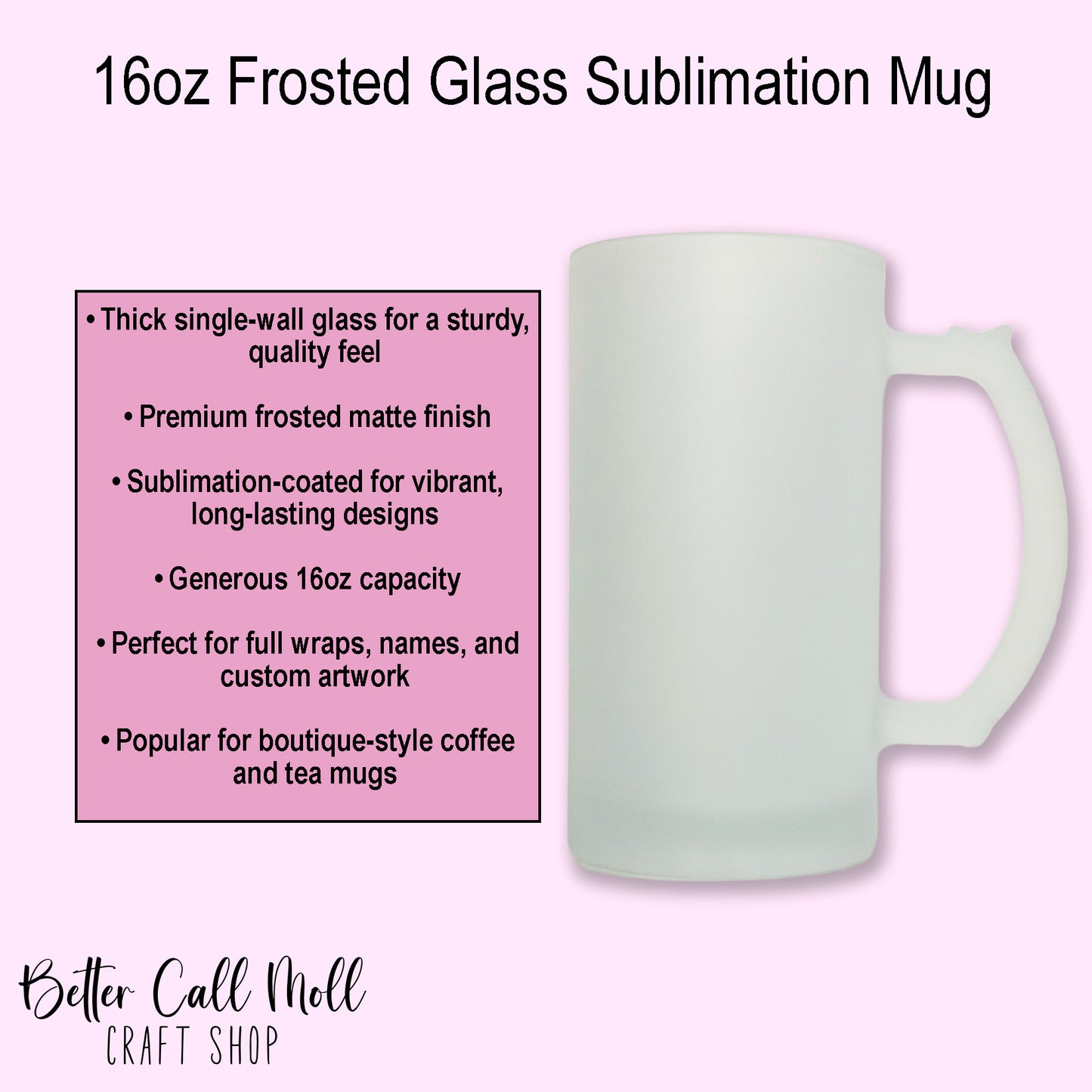 16oz Frosted Glass Sublimation Mug