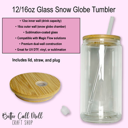 12/16oz Glass SNOW GLOBE Sublimation Tumbler