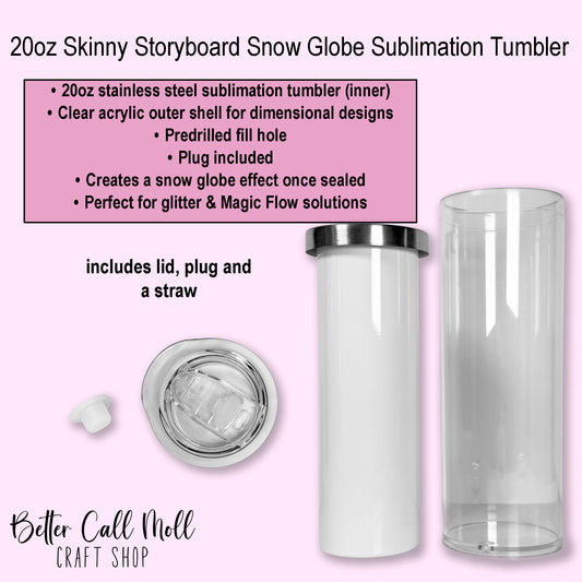 20oz Skinny Storyboard Snow Globe Sublimation Tumbler