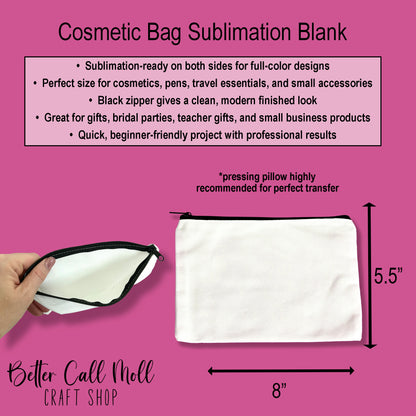 Sublimation Cosmetic Bag Blank with Black Zipper
