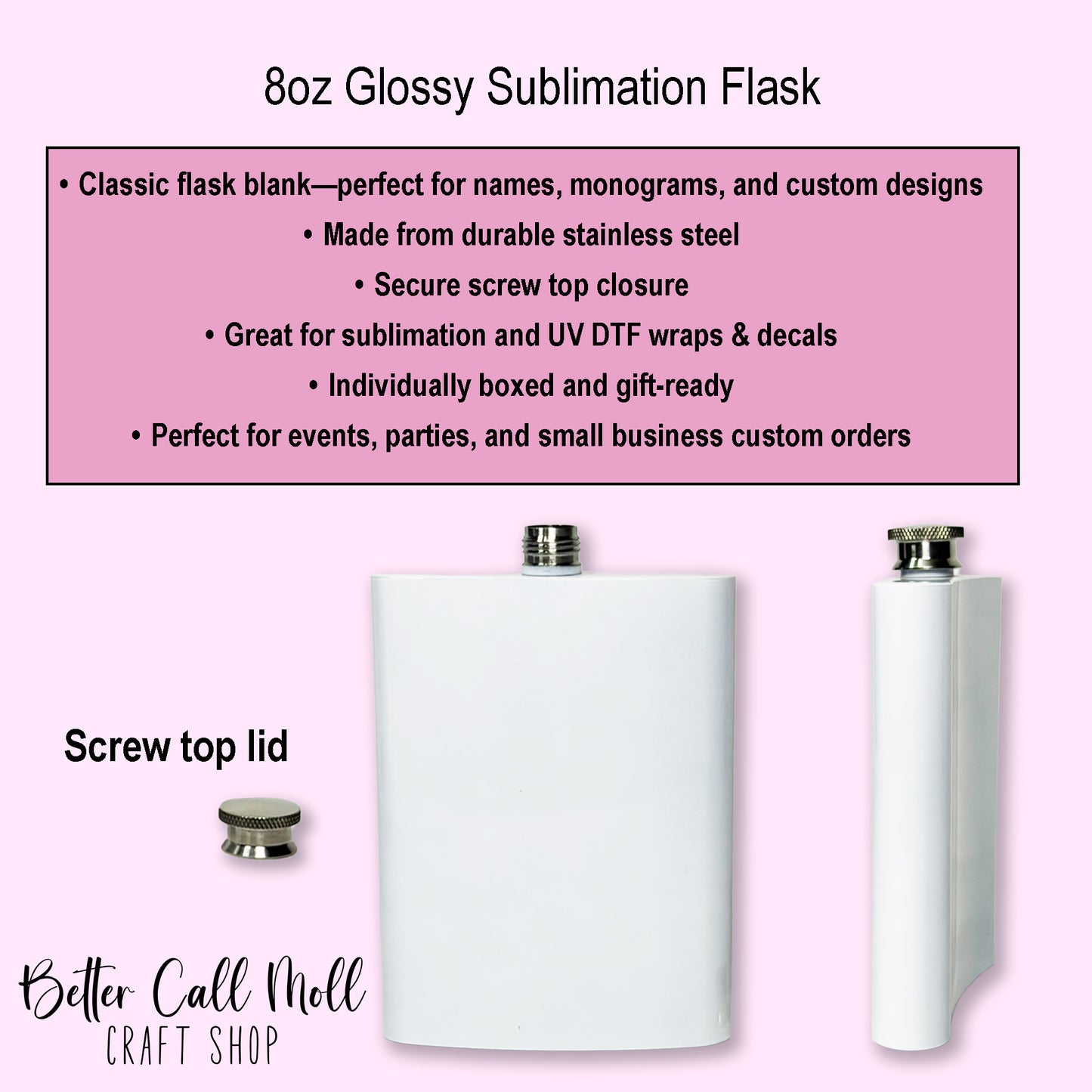8oz Glossy Sublimation Flask
