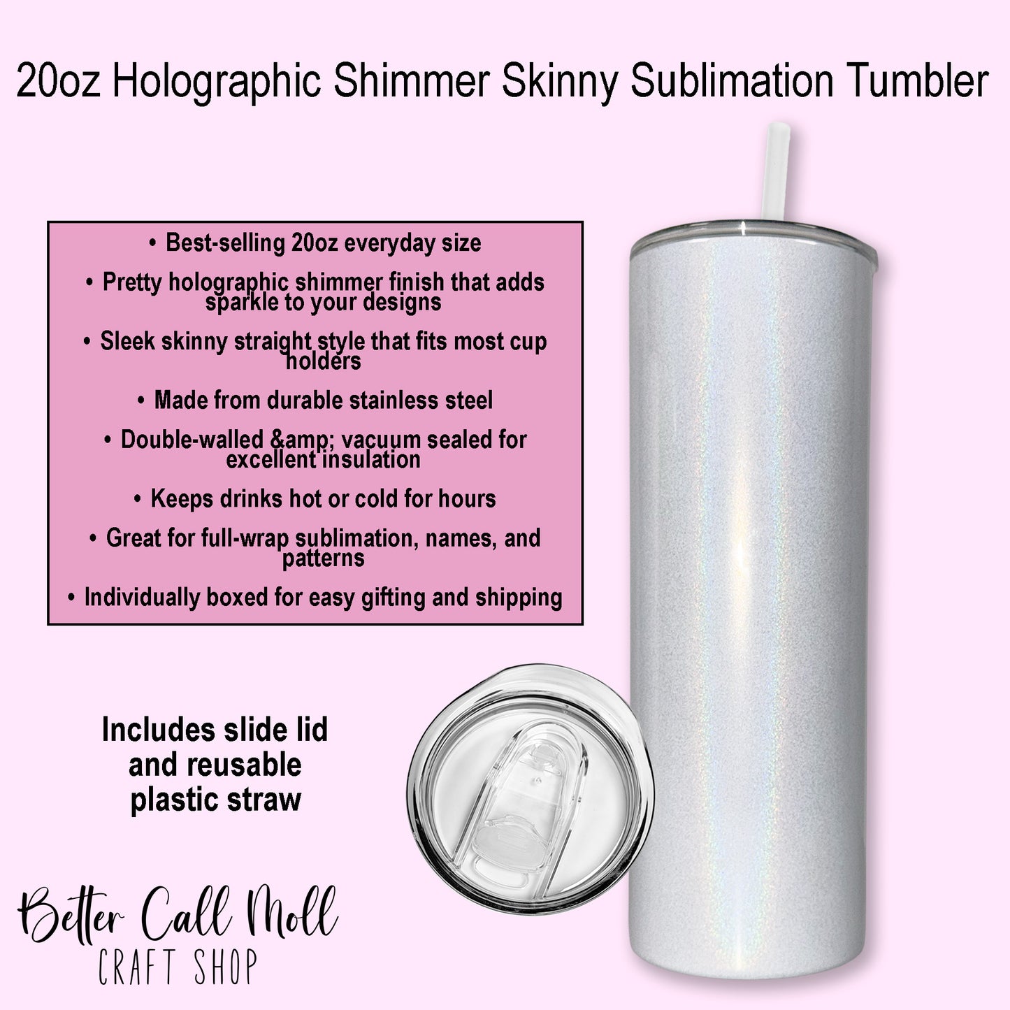 20oz Holographic Shimmer Skinny Sublimation Tumbler