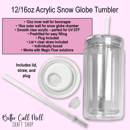 12/16oz Acrylic SNOW GLOBE Tumbler