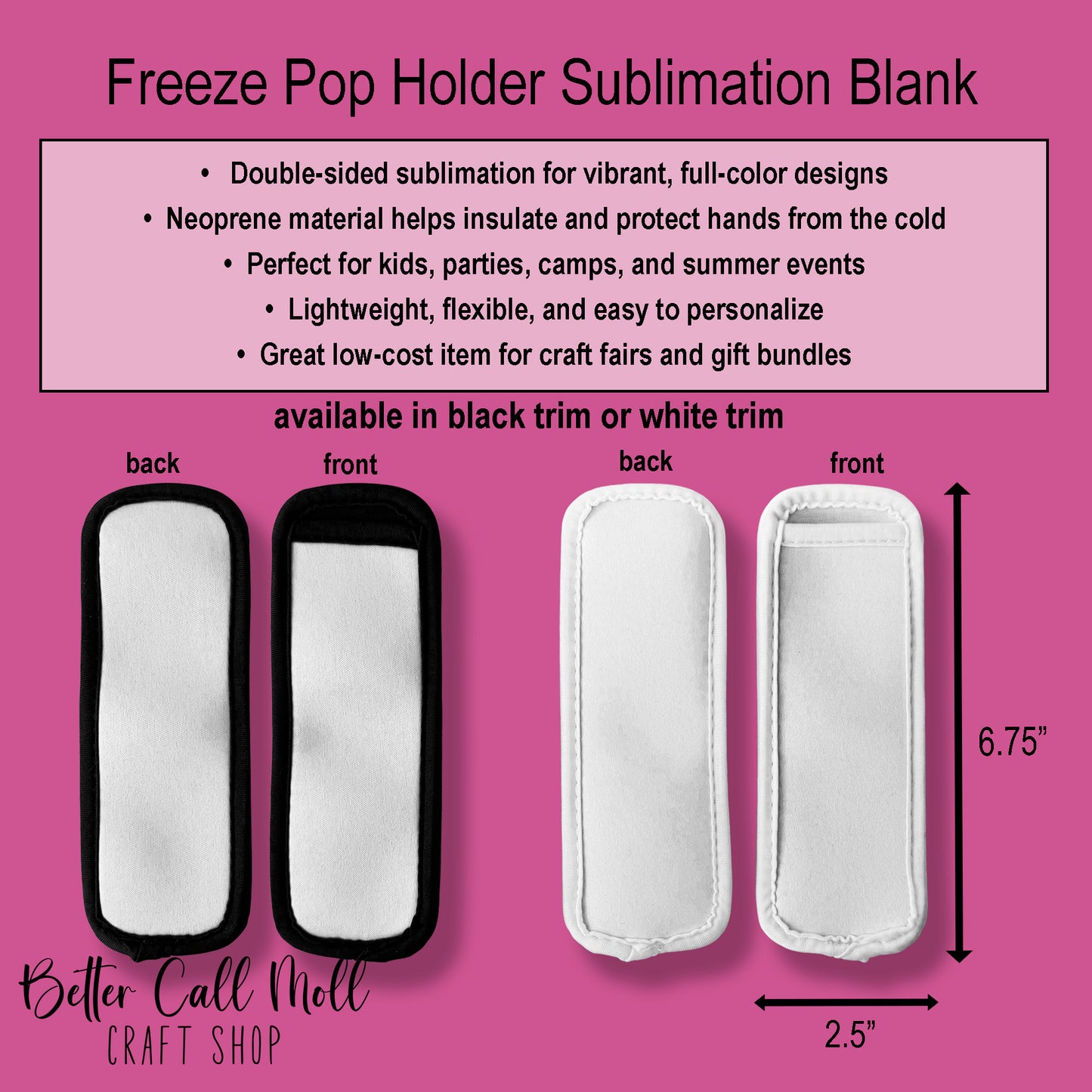 Freeze Pop Holder Neoprene Sublimation Blank – Double Sided (Summer Craft Favorite)
