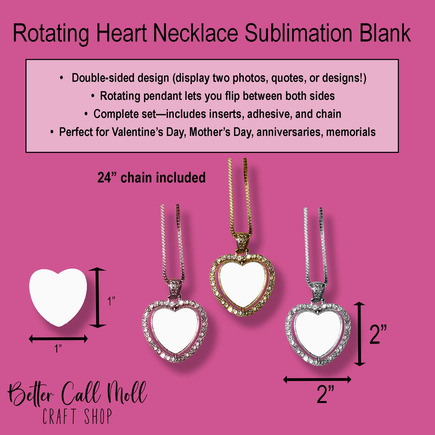 Rotating Heart Necklace Sublimation Blank