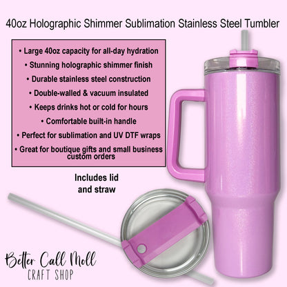 40oz Holographic Shimmer Handle Sublimation Tumbler