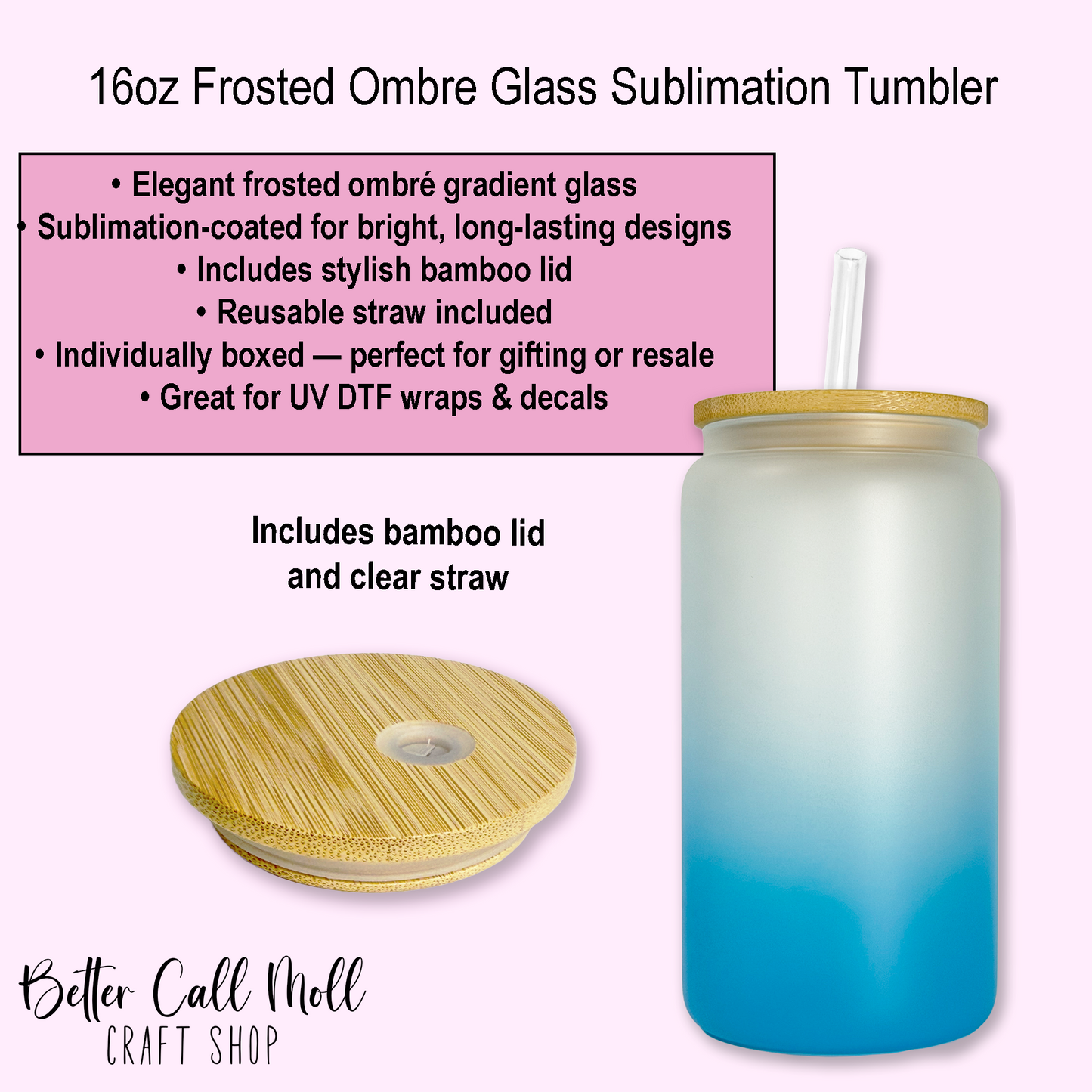 16oz Frosted Ombre Glass Sublimation Tumbler