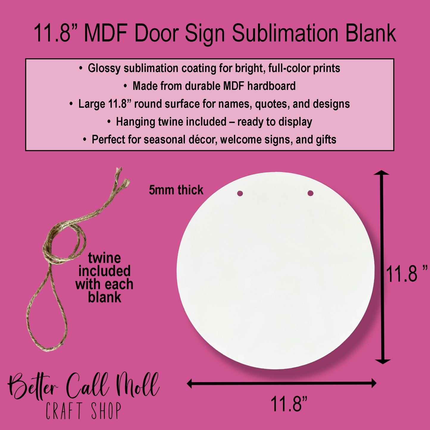 11.8" Door Sign Glossy MDF Sublimation Blank