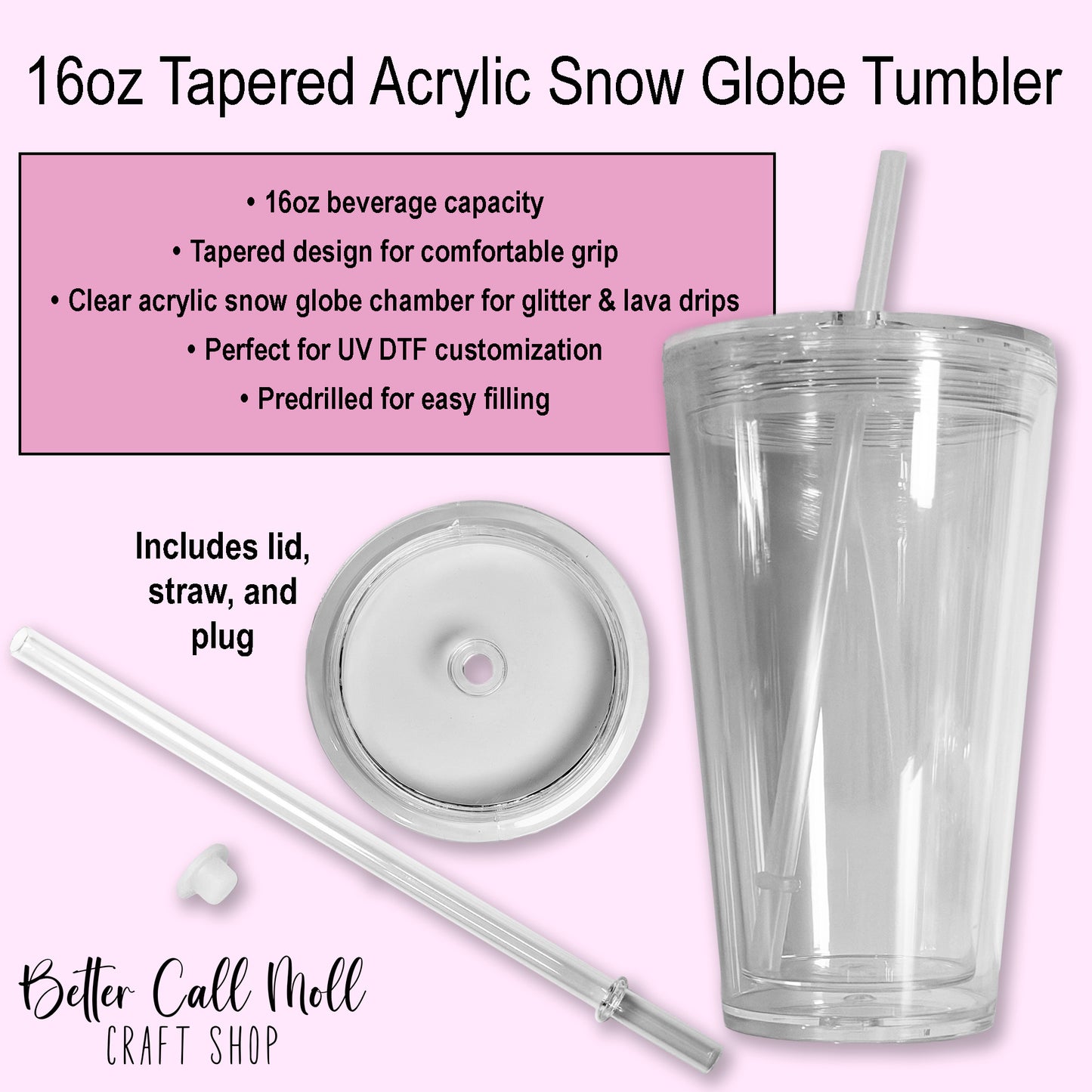 16oz Tapered Acrylic Snow Globe Tumbler