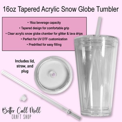 16oz Tapered Acrylic Snow Globe Tumbler