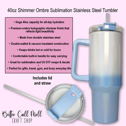40oz Ombre Holographic Shimmer Handle Sublimation Tumbler