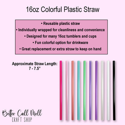 16oz Colorful Reusable Plastic Straw