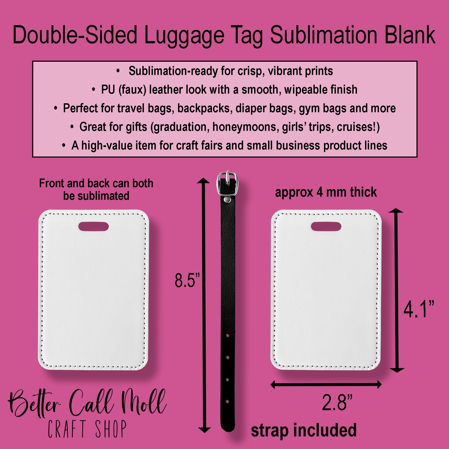Luggage Tag Faux Leather Sublimation Blank