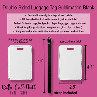 Luggage Tag Faux Leather Sublimation Blank