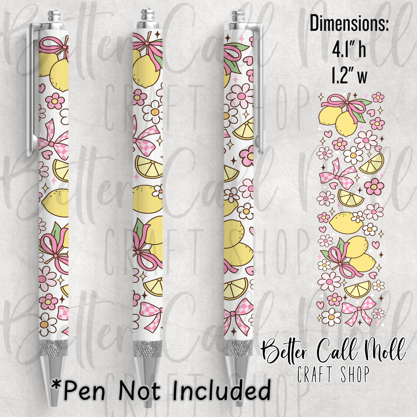 Lemons and Pink Bows UV DTF Pen Wrap