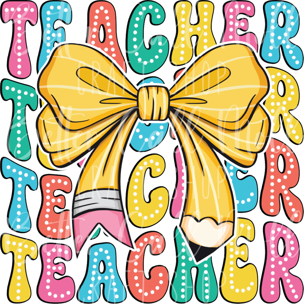 D107 - Teacher Pencil Bow UV DTF Decal