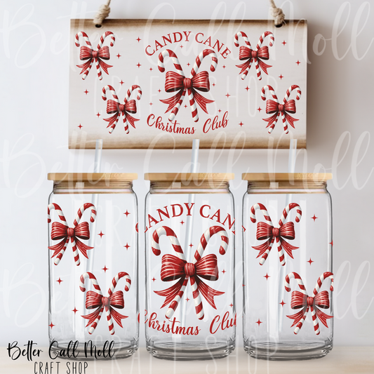 Candy Cane Christmas Club UV DTF 16oz Tumbler Wrap