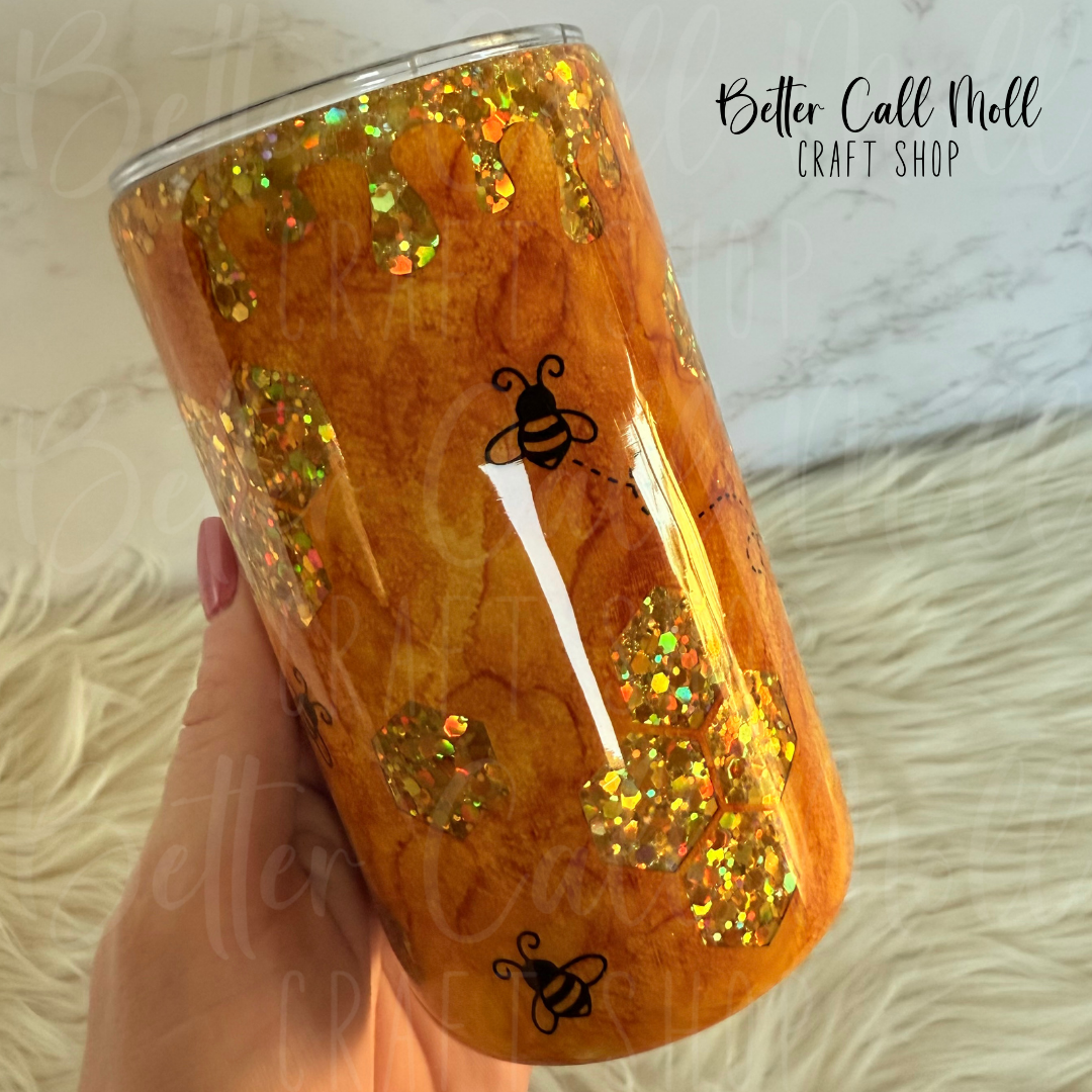 14oz Honeybee Glitter Peekaboo Insulated Stainless Steel Coated Tumbler