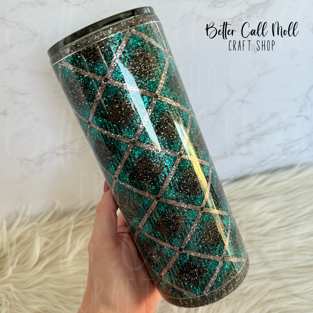 30oz Thick Glitter Plaid Insulated Stainless Steel Coated Tumbler