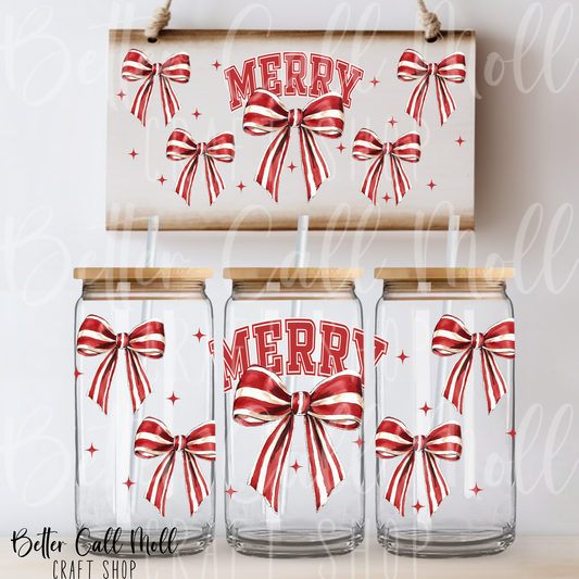 Merry Bows UV DTF 16oz Tumbler Wrap