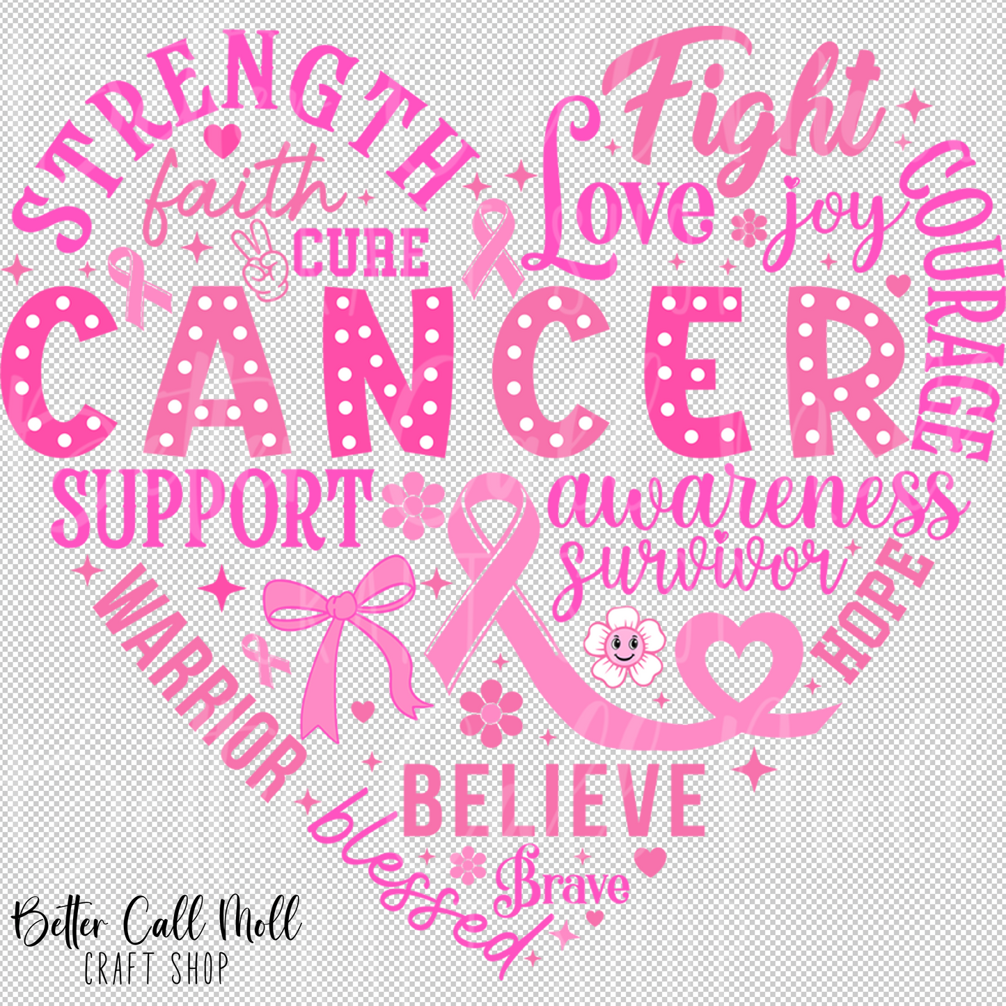 Breast Cancer Awareness Heart UV DTF Decal