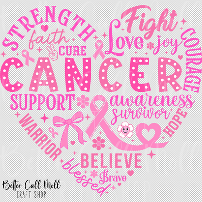 Breast Cancer Awareness Heart UV DTF Decal