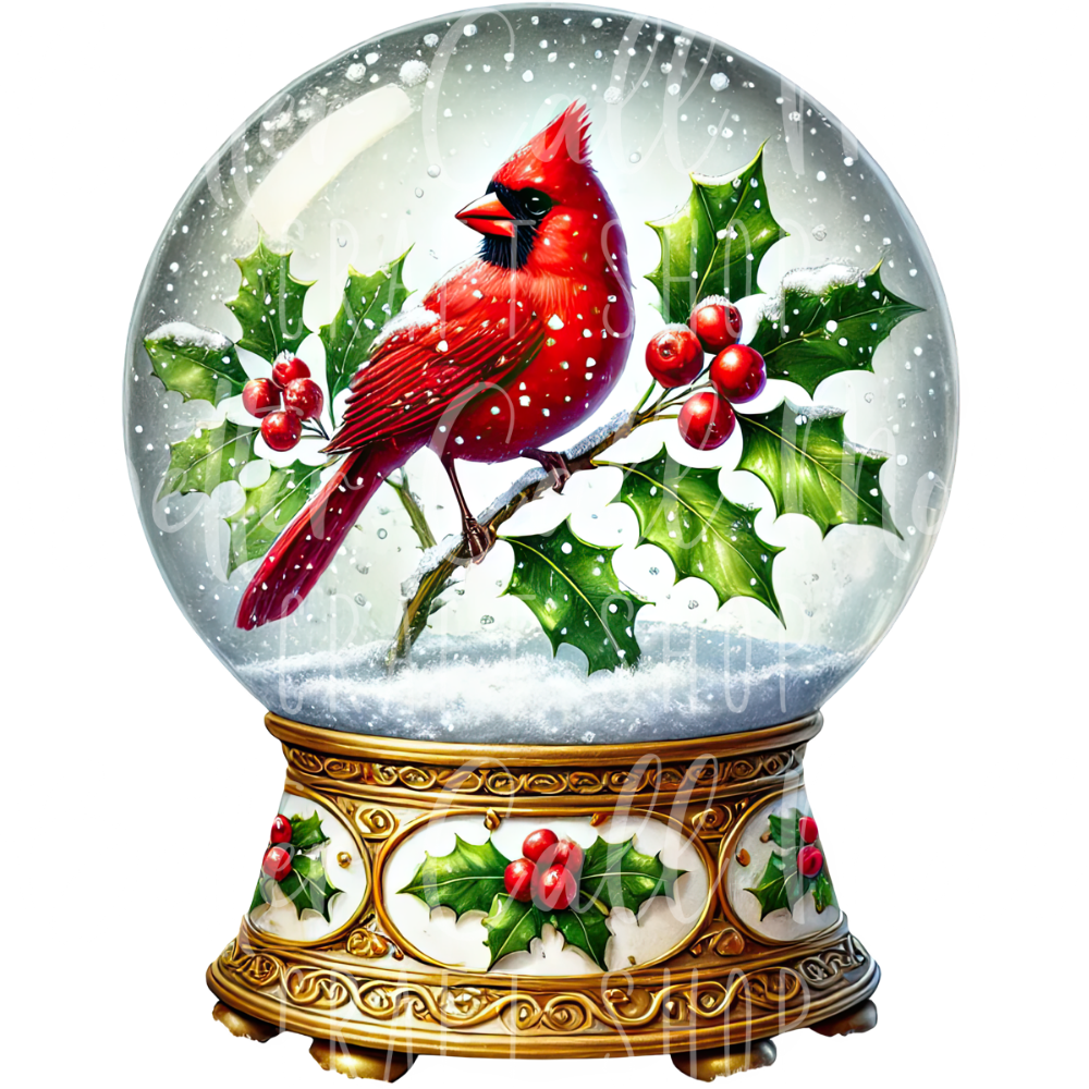 D163 - Cardinal Snow Globe UV DTF Decal