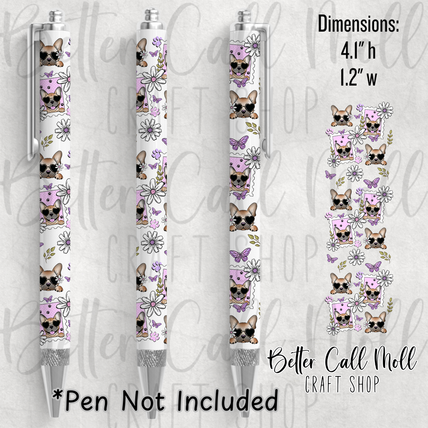 Cute Frenchies UV DTF Pen Wrap