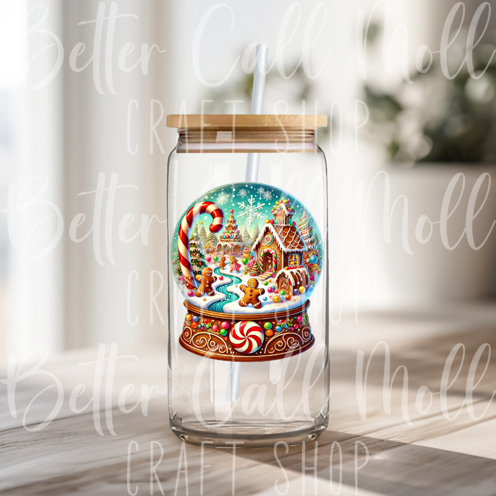 D162 - Gingerbread House Snow Globe UV DTF Decal