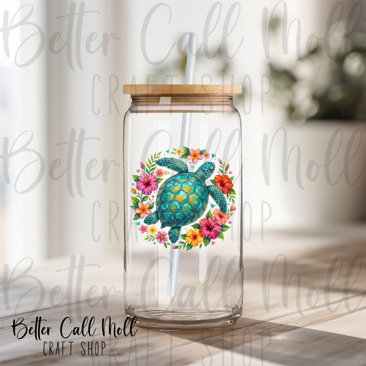 Floral Sea Turtle UV DTF Decal