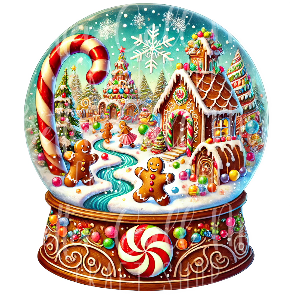 D162 - Gingerbread House Snow Globe UV DTF Decal