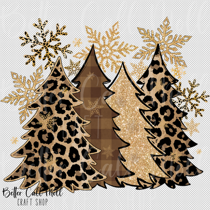 Leopard Print Christmas Trees UV DTF Decal