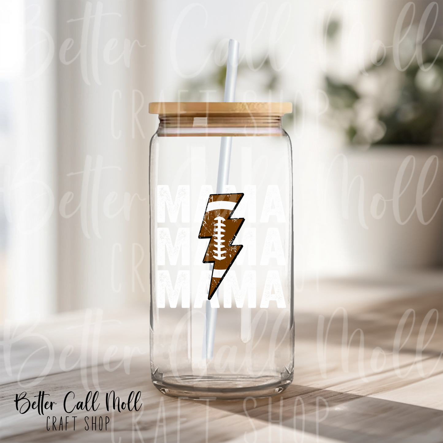 Football Mama White Text UV DTF Decal