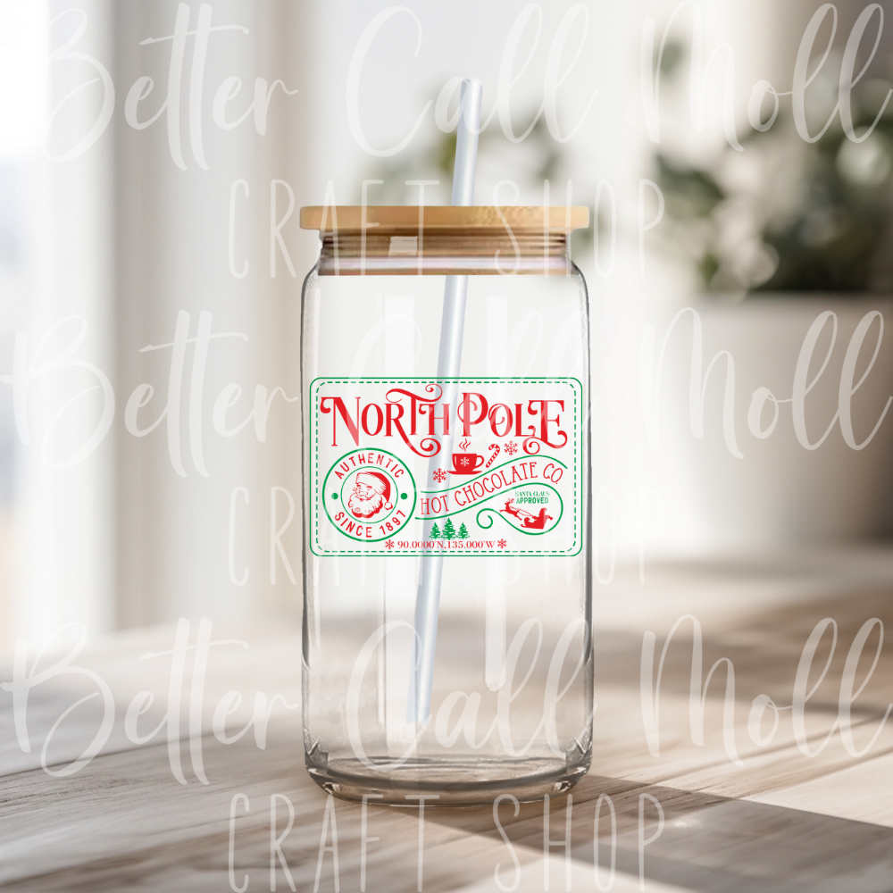 D132 - North Pole Hot Chocolate Co Label UV DTF Decal