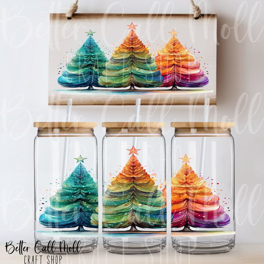 Colorful Christmas Trees UV DTF 16oz Tumbler Wrap