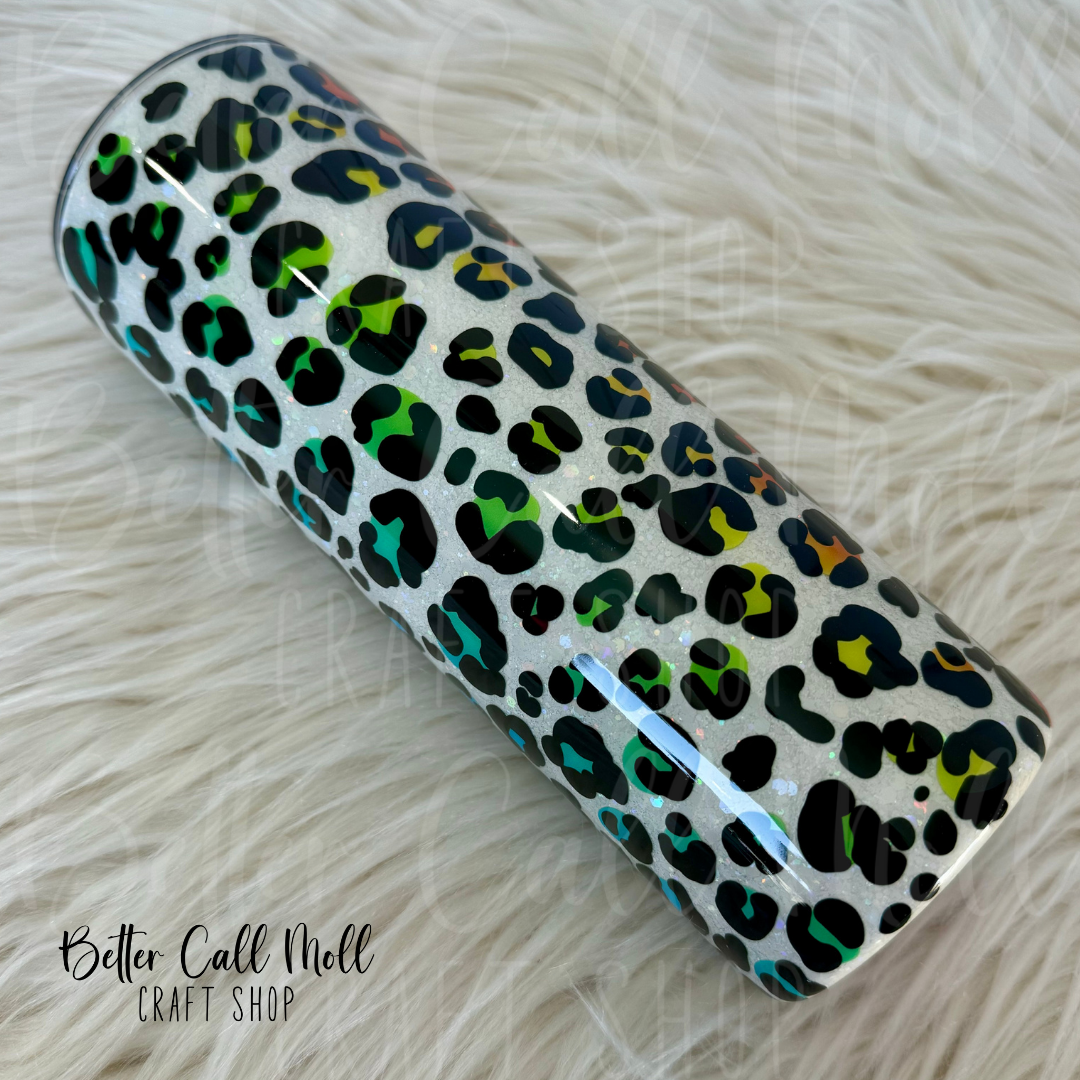 20oz Colorful Leopard Print Glitter Insulated Stainless Steel Coated Tumbler