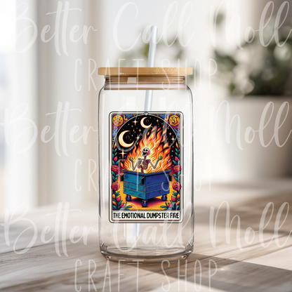 D011 - The Emotional Dumpster Fire Tarot Card UV DTF Decal