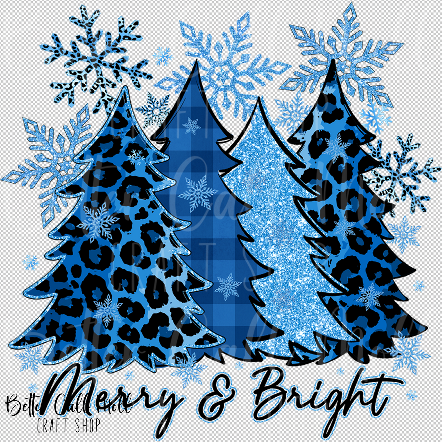 Merry and Bright Blue Trees UV DTF Decal