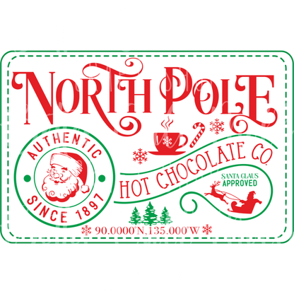 D132 - North Pole Hot Chocolate Co Label UV DTF Decal