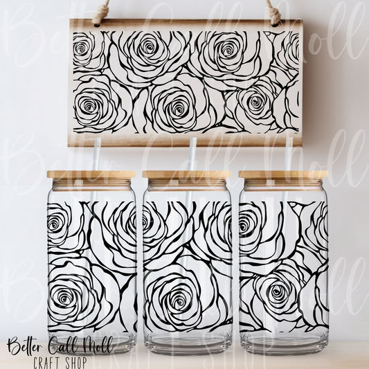 Rose Outline UV DTF 16oz Tumbler Wrap