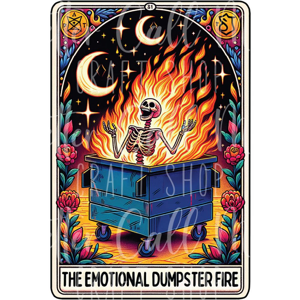 D011 - The Emotional Dumpster Fire Tarot Card UV DTF Decal