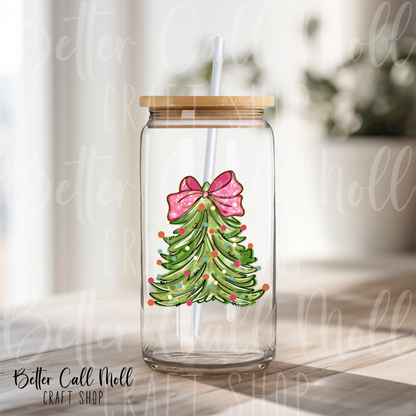 Christmas Tree with Pink Bow UV DTF Decal